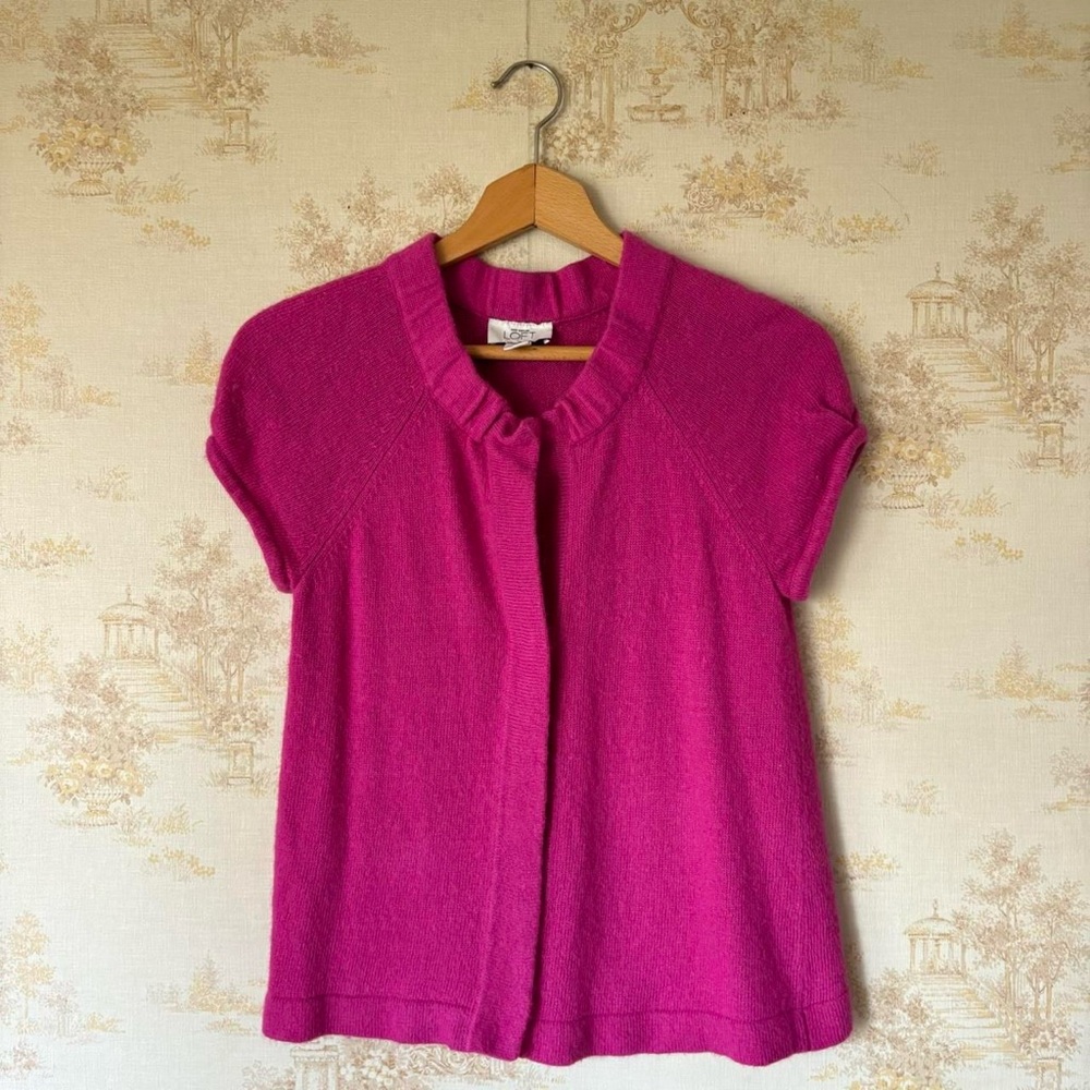 Vintage y2k pink Ann Taylor Loft wool rabbit hair cap sleeve cardigan sweater S